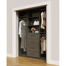 Grey closet organizer 66 inch with space-saving hanging storage for clothing