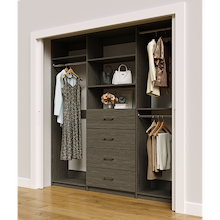 Grey closet organizer 84 inch with generous hanging storage for clothing