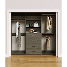 Grey closet storage system 90 inch for maximizing dress, coat and long garment storage