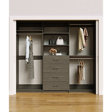 Grey closet storage system 96 inch for extensive dress, coat and long garment storage