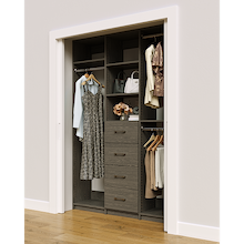 Grey closet system 60 inch with compact hanging storage for clothing