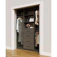 Grey closet system 63 inch with efficient hanging storage for clothing