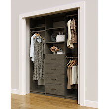 Grey closet system 69 inch with space-saving hanging storage for clothing