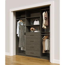 Grey closet system 81 inch with full-length hanging storage for clothing