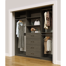 Grey closet system 87 inch with expanded hanging storage for clothing