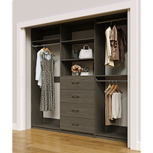 Grey closet system 96 inch with maximum hanging storage for clothing
