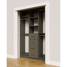 Grey custom closet system 60 inch with drawers and shelves for efficient reach-in storage