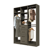 Grey Ultimate closet organizer 60 inch with drawers, shelving and space-saving long hanging storage