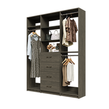Grey Ultimate closet organizer 66 inch with drawers, shelving and space-saving hanging storage