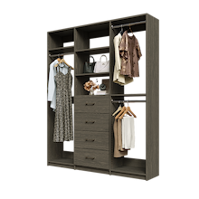 Grey Ultimate closet organizer 69 inch with drawers, shelving and organized clothing hanging storage