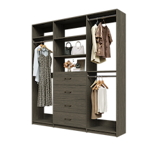 Grey Ultimate closet organizer 78 inch with drawers, shelving and organized clothing hanging storage