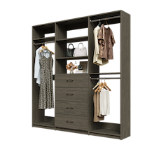 Grey Ultimate closet organizer 81 inch with drawers, shelving and full-length hanging storage