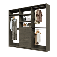 Grey Ultimate closet organizer 96 inch with drawers, shelving and maximum long hanging storage