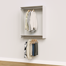 34.5 inch double hanging closet in white for guest room closets.
