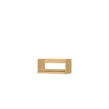 Natural oak closet tower legs with toe-kick creating a custom built-in look on a floor-standing closet organizer.