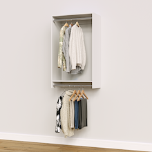 27 inch double hanging closet in white for shared kids' closets.