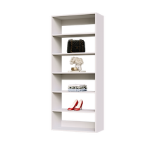 White 28.5 inch shelf tower for high-capacity storage in a walk-in closet.