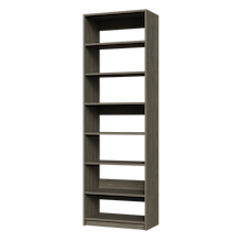 Grey closet tower legs with toe-kick and adjustable leveling feet for a stable, built-in base look.