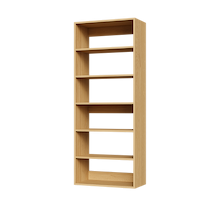 Natural oak 27 inch shelf tower for folded clothes in a bedroom.