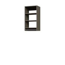 Grey medium hanging closet module with three upper shelves and a hanging rod below for apartment closet organization.