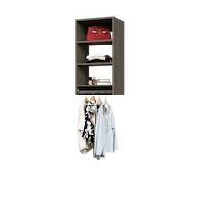 Grey medium hanging closet with three upper shelves and a hanging rod below for closet organization.