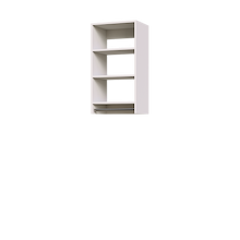 White medium hanging closet module featuring three upper shelves and a hanging rod below for reach-in closet organization.