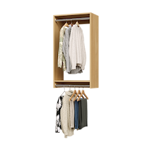 24 inch double hanging closet in natural oak with menswear for suit storage.