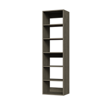 Grey 18 inch shelf tower for modern reach-in closet storage.