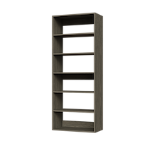 Grey 27 inch shelf tower for structured storage in a contemporary wardrobe.
