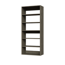 Grey 28.5 inch walk-in closet shelf tower for structured clothing storage.