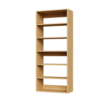 Natural oak 28.5 inch shelf tower for bags and shoes in a mudroom.