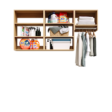 Natural Oak Classic Laundry Kit with a hanging rod and overhead shelves to keep laundry supplies within easy reach