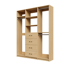 Natural Oak closet kit 66 inch for space-saving wardrobe storage