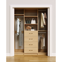 Natural Oak closet organizer 63 inch for compact dress, coat and long garment storage