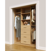 Natural Oak closet organizer 66 inch with efficient hanging storage for clothing