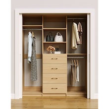 Natural Oak closet storage system 69 inch for efficient dress, coat and long garment storage
