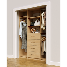Natural Oak closet system 63 inch with efficient hanging storage for clothing