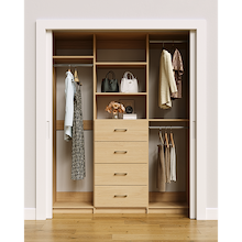 Natural Oak closet system 66 inch for reach-in dress, coat and long garment storage