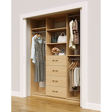 Natural Oak closet system 69 inch with space-saving hanging storage for clothing