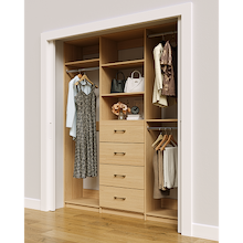Natural Oak closet system 72 inch with expanded hanging storage for clothing