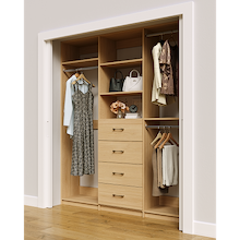 Natural Oak closet system 75 inch with double hanging storage for clothing