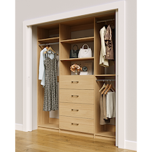 Natural Oak closet system 78 inch with organized hanging storage for clothing