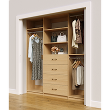 Natural Oak closet system 81 inch with full-length hanging storage for clothing
