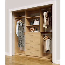 Natural Oak closet system 87 inch with expanded hanging storage for clothing