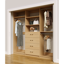 Natural Oak closet system 93 inch with abundant hanging storage for clothing