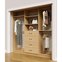 Natural Oak closet system 96 inch with maximum hanging storage for clothing