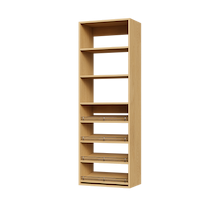 Natural oak shoe shelving featuring combined 4 slanted shelves and flat storage shelves for sneakers, heels, and flats.