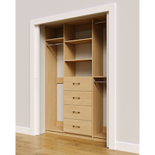 Natural Oak custom closet system 63 inch with drawers and shelves for small spaces