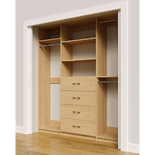 Natural Oak custom closet system 78 inch with drawers and shelving for clothing storage