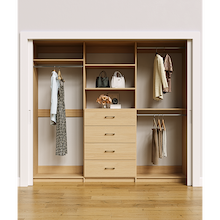 Natural Oak custom closet system 93 inch for complete dress, coat and long garment storage